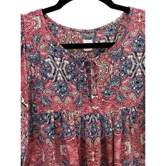 GAP Women Babydoll Blouse Short Cap Sleeves Sz XL Pink Flowy Boho Paisley 4-3 - Picture 3 of 8